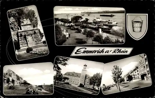 Ak Emmerich am Niederrhein, Monument, Rheinpartie, Häuserpartie, Wappen