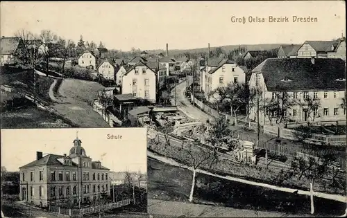 Ak Großölsa Oelsa Rabenau im Erzgebirge, Blick auf den Ort, Schule