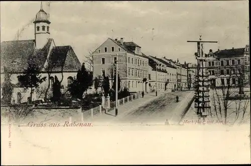 Ak Rabenau Osterzgebirge, Marktplatz, Kirche