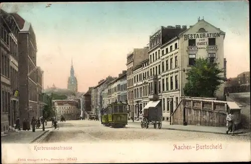 Ak Burtscheid Aachen Nordrhein Westfalen, Kurbrunnenstraße, Restauration zum Viadukt, Straßenbahn