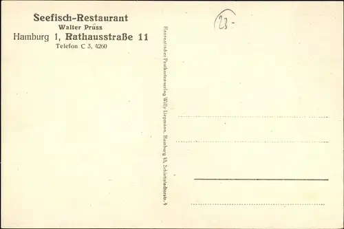 Ak Hamburg Mitte Altstadt, Seefisch Restaurant, Inneres, Rathausstraße 11