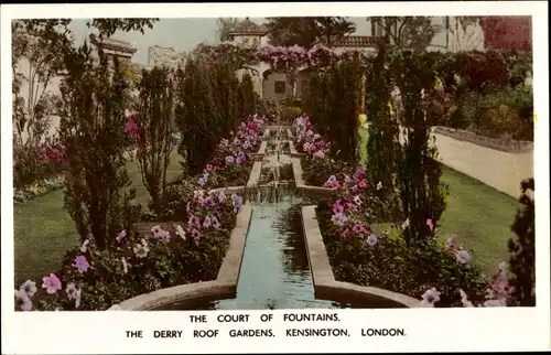 Ak Kensington London England, The Court of Fountains, The Derry Roof Gardens