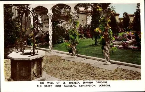 Ak Kensington London England, The Derry Roof Gardens, Well of St. Theresa, Spanish Gardens