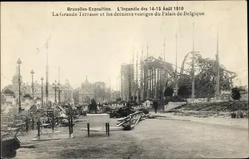 Ak Bruxelles Brüssel, Exposition 1910, L'Incendie des 14-15 Aout 1910, La Grande Terrasse