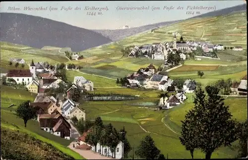 Ak Oberwiesenthal im Erzgebirge Sachsen, Landschaftsblick, Keilberg, Fichtelberg, Böhm. Wiesenthal