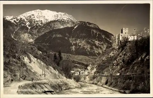 Ak Landeck in Tirol, Innpartie, Gebirgspanorama, Burg