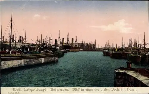 Ak Antwerpen, Eines der vielen Docks im Hafen