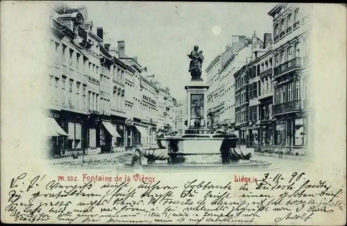 Mondschein Ak Liège Lüttich Wallonien, Fontaine de la Vierge