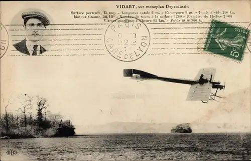 Ak Vidart, sur monoplan Deperdussin, Flugpionier, Flugzeug