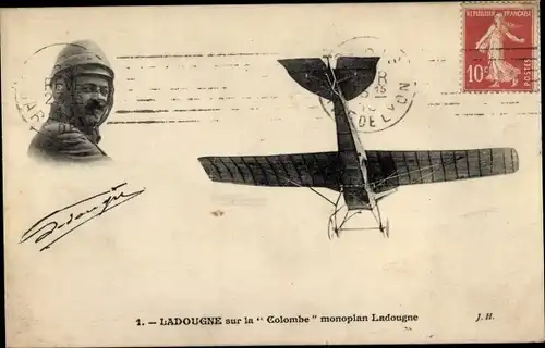 Ak Ladougne sur la Colombe, monoplan Ladougne, Flugpionier