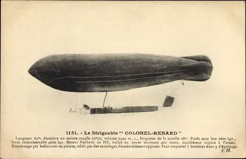 Ak Dirigéable Colonel Renard, Französischer Zeppelin