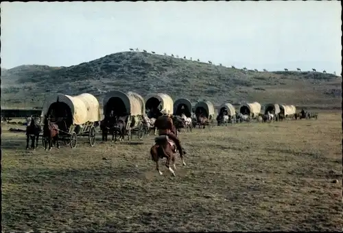 Ak Filmszene Unter Geiern, Old Surehand führt das Treck an