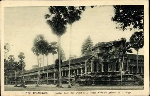 Ak Kambodscha, Ruines d'Angkor Vath, Aile Ouest de la facade Nord des galeries du 1er etage