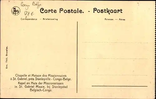 Ak Kisangani Stanleyville DR Kongo Zaire, Chapelle et Maison des Missionnaires a St. Gabriel