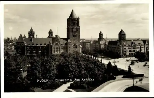 Ak Poznań Posen, Panorama am Schloss