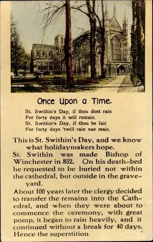 Ak Winchester South East England, Gedicht Once Upon a Time, St. Swithin's Day, Kathedrale