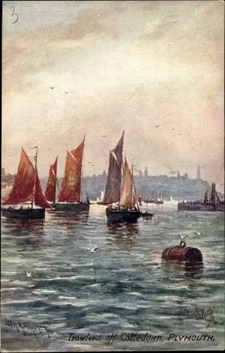 Künstler Ak Plymouth Devon England, Trawlers off Cattedown