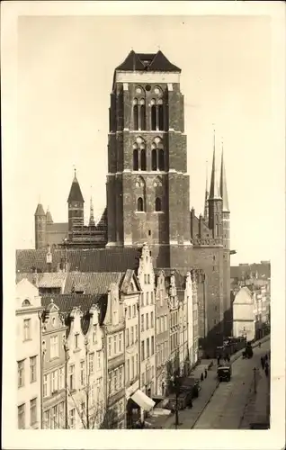 Foto Ak Gdańsk Danzig, Ansicht der St. Marien Kirche, Jopengasse