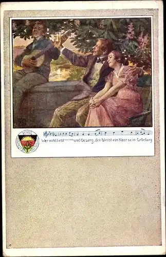 Lied Künstler Ak Deutscher Schulverein, Wer nicht liebt Wein Weib und Gesang, Mann mit Gitarre