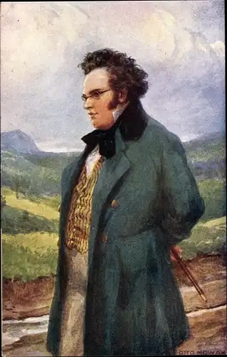 Künstler Ak Nowak, O., Komponist Franz Schubert, Portrait, Grüner Mantel