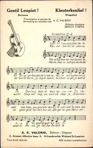 Lied Ak Gentil Loupiot, Berieuse, Wiegelied, A. C. Valerio, Gitarre