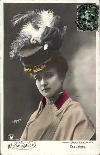 Ak Les Reines de la Mode, Danteze, Capucines, Schauspielerin mit Hut