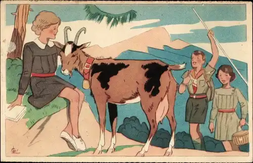 Künstler Ak Pfadfinder, Ziege