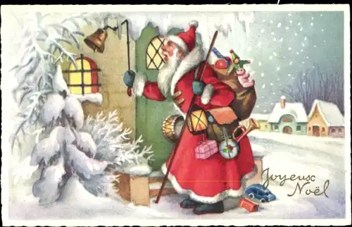 Ak Glückwunsch Weihnachten, Weihnachtsmann mit Geschenkesack