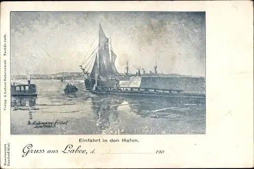 Künstler Ak Lindemann Frommel, Ostseebad Laboe, Hafeneinfahrt, Kaiserliche Marine