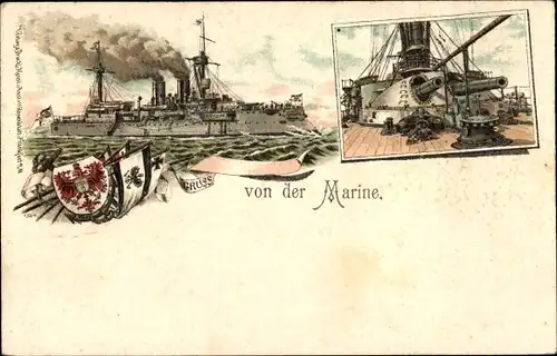 Litho Kaiserliche Marine, Deutsches Kriegsschiff, Küstenpanzerschiff SMS Brandenburg