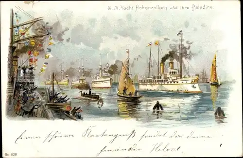 Litho Kiel, S. M. Yacht Hohenzollern und ihre Paladine, Kaiserliche Marine