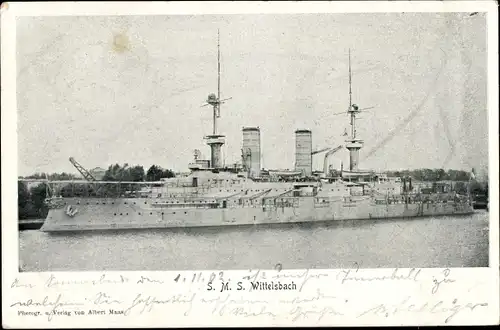 Ak Deutsches Kriegsschiff, SMS Wittelsbach, Linienschiff, Kaiserliche Marine