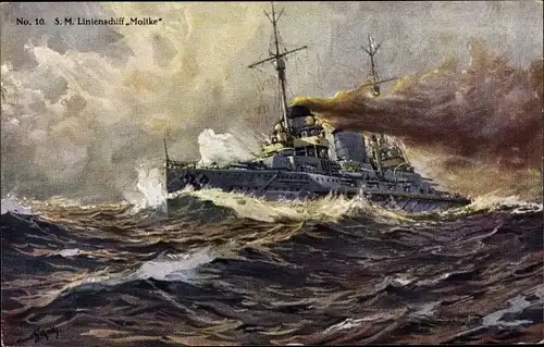 Künstler Ak Hans Bohrdt, Deutsches Kriegsschiff SMS Moltke, Linienschiff, Kaiserliche Marine