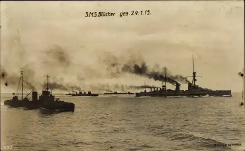 Foto Ak Deutsches Kriegsschiff, SMS Blücher 24. Januar 1915, Kaiserliche Marine