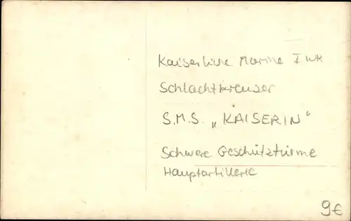 Ak Deutsches Kriegsschiff SMS Kaiserin, Schlachtkreuzer, schwere Geschütze, Kaiserliche Marine