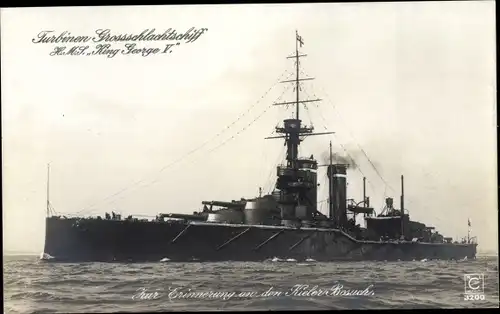 Ak Britisches Kriegsschiff HMS King George V., Turbinen Großschlachtschiff, Royal Navy, Kieler Woche