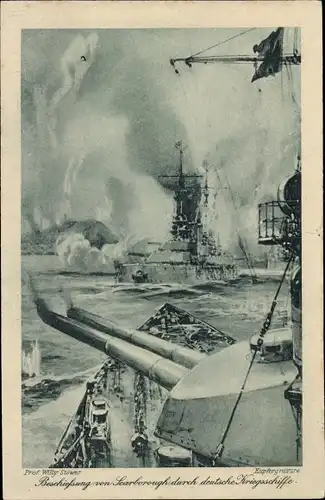 Künstler Ak Stöwer, Willy, Deutsche Kriegsschiffe, Beschießung Scarborough 1914, Kaiserliche Marine