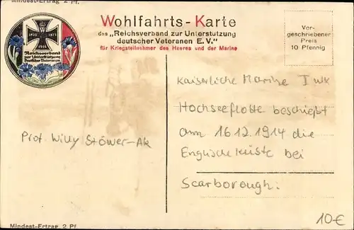 Künstler Ak Stöwer, Willy, Deutsche Kriegsschiffe, Beschießung Scarborough 1914, Kaiserliche Marine