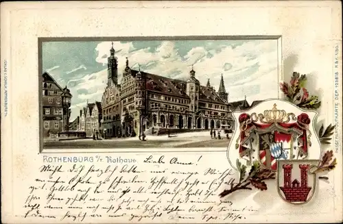 Präge Wappen Litho Rothenburg ob der Tauber Mittelfranken, Blick auf das Rathaus