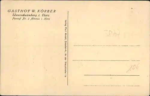 Ak Unterschulenberg Schulenberg Clausthal Zellerfeld im Oberharz, Gasthof W. Körber