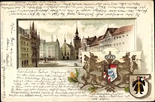 Präge Wappen Litho München, Marienplatz, Münchner Kindl