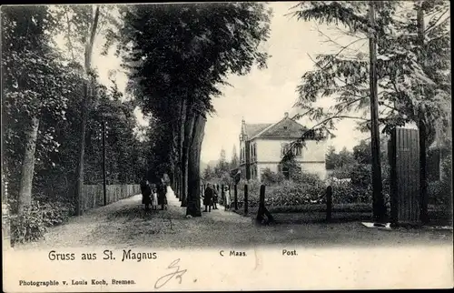 Ak St. Magnus Burglesum Hansestadt Bremen, Post, Straßenpartie, Anwohner