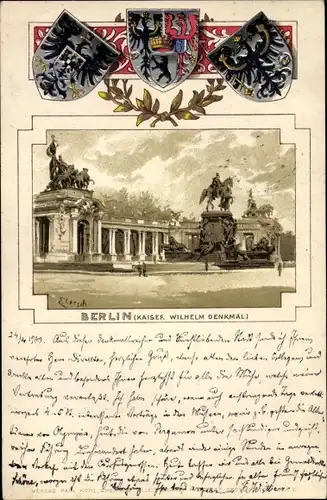 Präge Wappen Künstler Litho Berlin Mitte, Kaiser Wilhelm-Denkmal