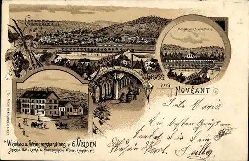 Litho Novéant sur Moselle Neuburg in Lothringen Moselle, Weinbau und Weingroßhandlung G. Velden