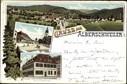 Litho Abreschviller Alberschweiler Lothringen Moselle, Marktplatz, Pensionat, Genesungsheim