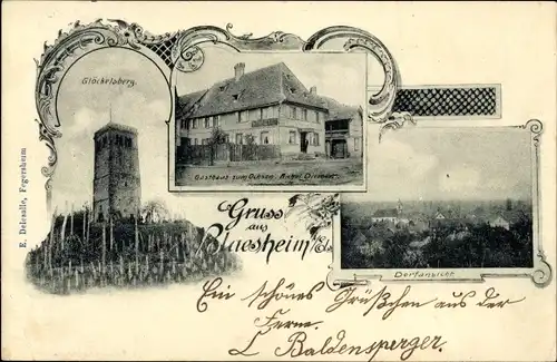 Ak Blaesheim Bläsheim Elsass Bas Rhin, Glöckelsberg, Gasthaus zum Ochsen, Dorf
