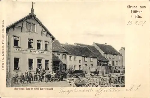 Ak Butten Bütten Elsass Bas Rhin, Gasthaus Georg Rauch, Dorfstraße