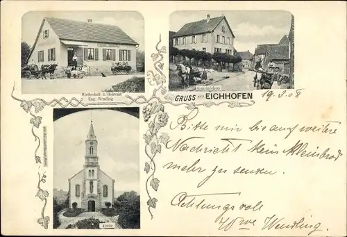 Ak Eichhoffen Eichhofen Elsass Bas Rhin, Kirche, Wirtschaft zum Hohwald, Gemeindehaus