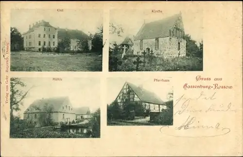 Ak Stare Wierzchowo Sassenburg Pommern, Rosowo Rossow, Gut, Kirche, Mühle, Pfarrhaus