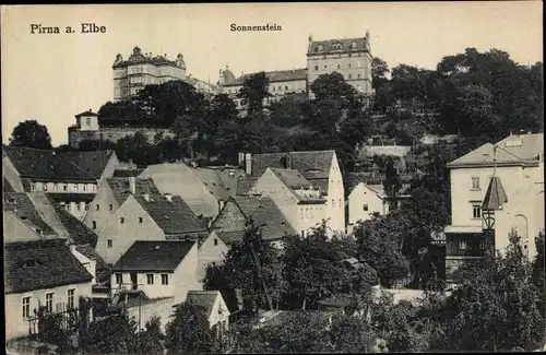 Ak Pirna in Sachsen, Teilansicht des Ortes, Schloss Sonnenstein